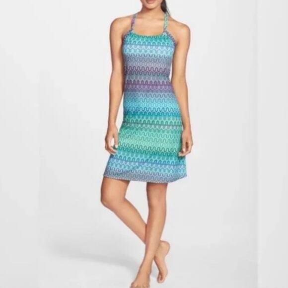 Prana Quinn Racerback Dress in Cool Green Ibiza Print, Small - Picture 2 of 10
